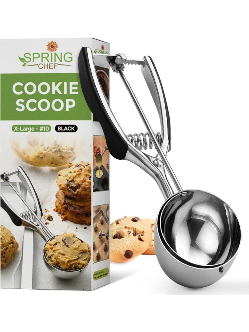 Extra Large Stainless Steel Cookie Scoop #10 - 5.5 Tbsp, Soft Grip, Dishwasher